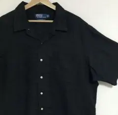 完全無地 ブラック90s ポロ ラルフローレン オープンカラー 開襟 シャツXL