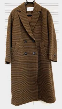 Ray BEAMS チェック 4ボタン ダブルチェスターコート　ブラウン