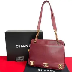 極 美品 箱 カード付 シャネル トリプルココ キャビアスキン ショルダーバッグ