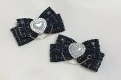 ツイードリボンのツインテール用ヘアクリップ 黒