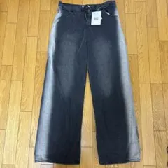 ダークグレー ワイドレッグ デニムパンツ