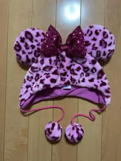 ミニー　ヒョウ柄　ファンキャップ　ピンク