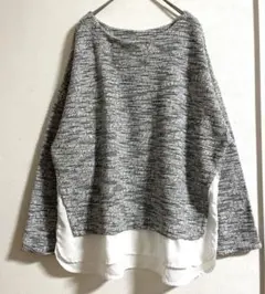 【505】HK WORKS LONDON ツイードニットカットソー　裾フレア　L