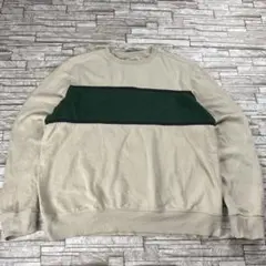USA古着 スウェット ベージュ グリーン ボーダー XL 無地