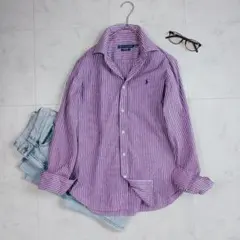 ラルフローレン 長袖シャツ ストライプ スリムフィット コットン100%