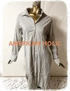 ☘️T18546☘️AMERICAN HOLIC ウエストリボンシャツワンピース L