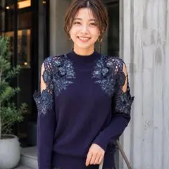 美品 FRAY I.D エンブロイダリーハイネックニット 刺繍 パープル