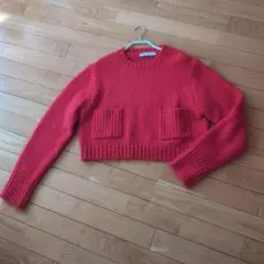 ZARA 赤いクロップドニットセーターLサイズ