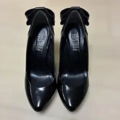 プールサイド　エナメル　リボン　パンプス　黒のサムネイル