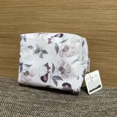 【新品未使用】花柄 猫 デザインポーチ ネコ 薄ピンク 薄紫 小物入れ