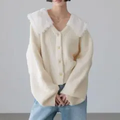 レースカラーニットカーディガン　LOWRYSFARM フェミニン　ガーリー