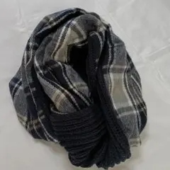 ネイビー系チェック ネックウォーマー