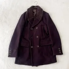 美品 TAKEO KIKUCHI ピーコート 襟元ファー ボルドー サイズXL