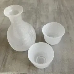 【美品】酒器セット 徳利 ぐい呑み 2点 フロストガラス