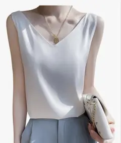 DAY CLOSET タンクトップ キャミソール Vネック サテン ホワイト M
