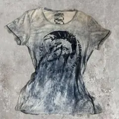 DIESEL ブルー グラフィックTシャツ ダメージ加工 Lサイズ
