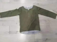 USED　MPS 重ね着風　薄手トレーナー　ワッフル地　モスグリーン130cm