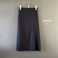 L｜ユニクロ ストレッチダブルフェイススリットスカート ネイビー　タイトスカート