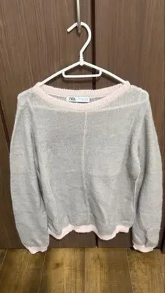 ZARA グレー・ピンク 長袖ニットセーター