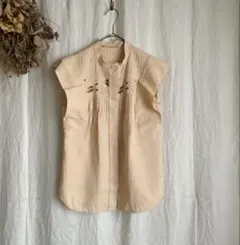 ヨーガンレール コットンシルク サテンブラウス フレンチスリーブ 刺繍 