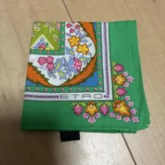 ETRO 花柄 ハンカチ 緑色 約53cm