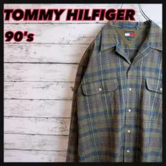 【オープンカラー】トミーヒルフィガー90'sヴィンテージ チェック総柄開襟シャツ