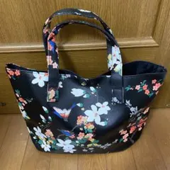 【希少レア】和柄　鳥　花柄　総柄　トートバッグ　ハンドバッグ　フェイクレザー