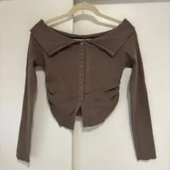 GRL オフショルダーシャーリングニットトップス ac2473 カーキ