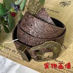 ヴィンテージ ブラウン PUレザー ゴールドバックル ウエスタンベルト アメカジ