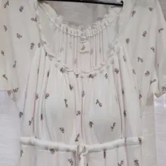 ジェラートピケ　ロングワンピース　ルームウェア　ピンク　カップイン　半袖　花柄