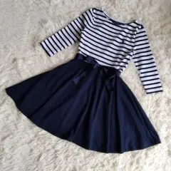 美品☆Polo Ralph Lauren ボーダー切り替えワンピース ネイビー