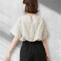 Spick & Span麻ストライプブラウス 半袖ブラウス リネン100%のサムネイル