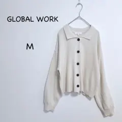 グローバルワーク ニットカーディガン M アイボリー 襟付き ワッフル調