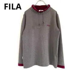 FILA タートルネック トレーナー スウェット M グレー 紫 ロゴ刺繍