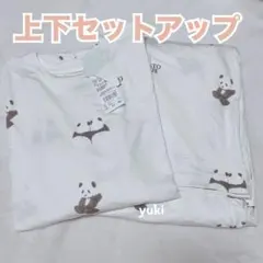 【タグ付き♡】パンダ　ジェラートピケ　上下セットアップ　ホワイト