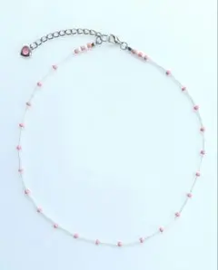 【COLOR DOT】白×ピンク ビーズ ネックレス 華奢 ハンドメイド