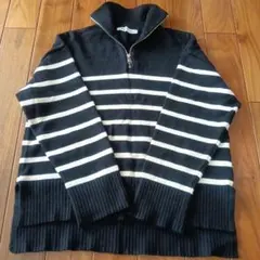 ZARA ハーフジップ ボーダーニット ブラック S
