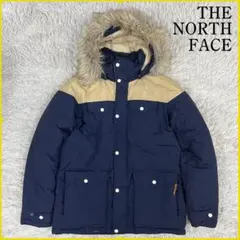 《美品》ザノースフェイス ダウンジャケット メンズ 紺ベージュ 100 (L)