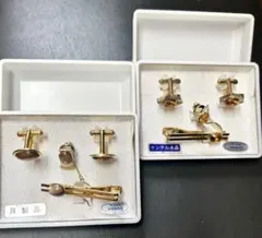 琥珀カフスボタンとタイバーセット