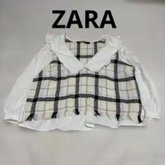 ZARA ブラウス フリル襟 7分丈 ツイード