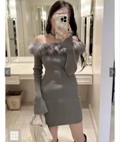 GRL ファーオフショルダーニットミニワンピースan1346