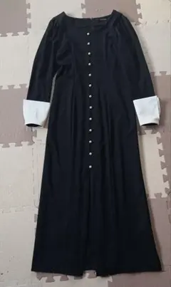 コルコバードCORCOVADO フリルロングリブニット黒ワンピース 7万円