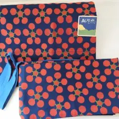 【簡単着付け】二部式 作り帯 付け帯 レトロモダン 梅唐草青×赤 軽装帯　伊勢丹のサムネイル