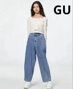 GU GIRLSバレルレッグジーンズL 160 デニムパンツのサムネイル