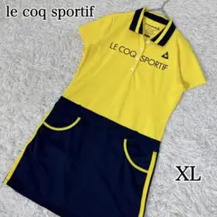 ルコックゴルフ ワンピース LL 黄紺 ポロ 裏地スカート付　バイカラー　XL