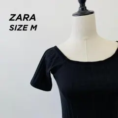 ZARA ザラ スクエアネック リブ カットソー ブラック M 【1197】のサムネイル