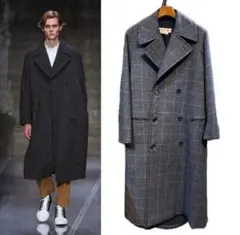 【新品同様】2016 MARNI ウールチェック柄 チェスター ロングコート46