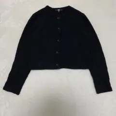 ユニクロ ノーカラージャケット ニット ショート丈 ブラック M