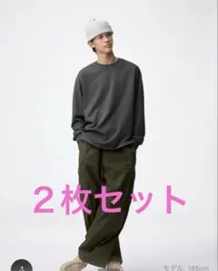 ドライポンチT(長袖) グレー 系ベージュ系長袖カットソー【L】2枚のサムネイル