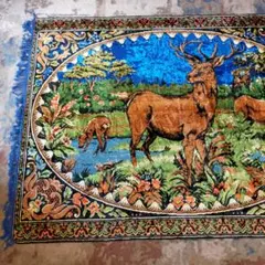 ヴィンテージラグ　マルチカバー　タペストリー　カーペット　アニマル　ベルベット